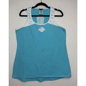 Harley Davidson Razor Back Tank Top Blue White Studded Size XL Savannah, GA
